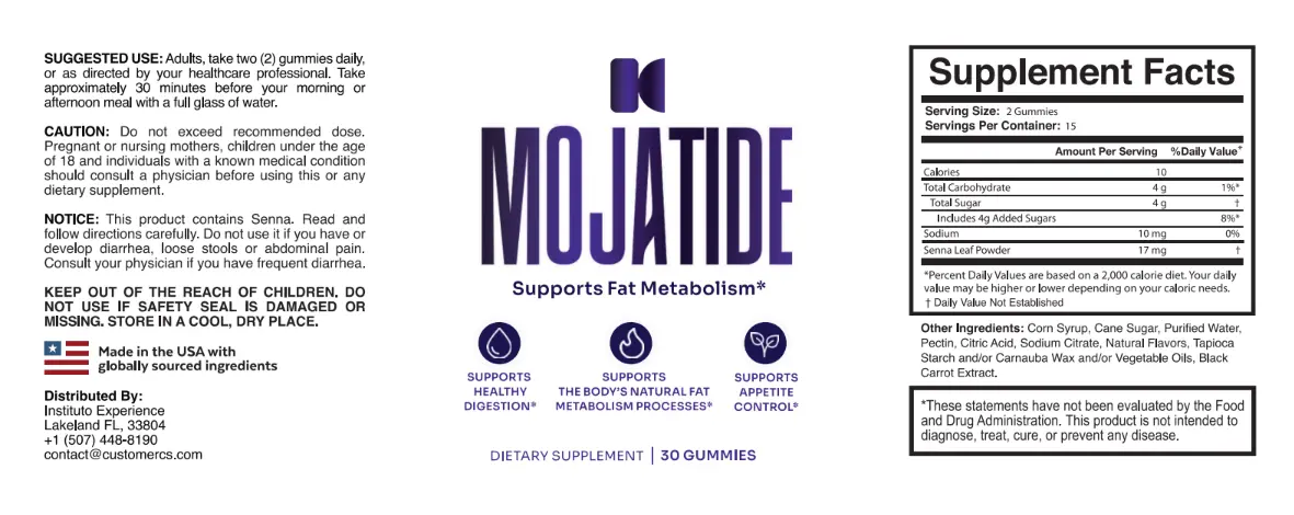 Mojatide supplement facts label